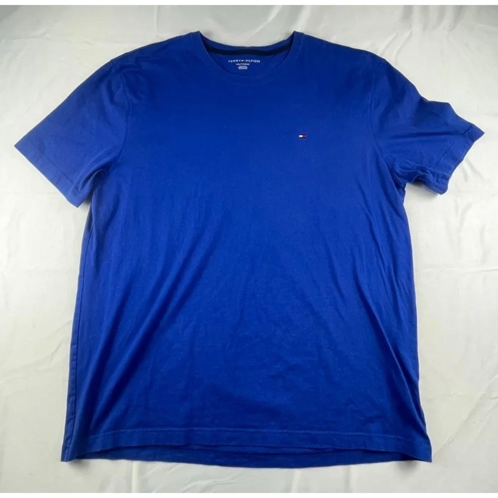 TOMMY HILFIGER T SHIRT MENS XXL BLUE CREW NECK SHORT SLEEVE COTTON LOGO